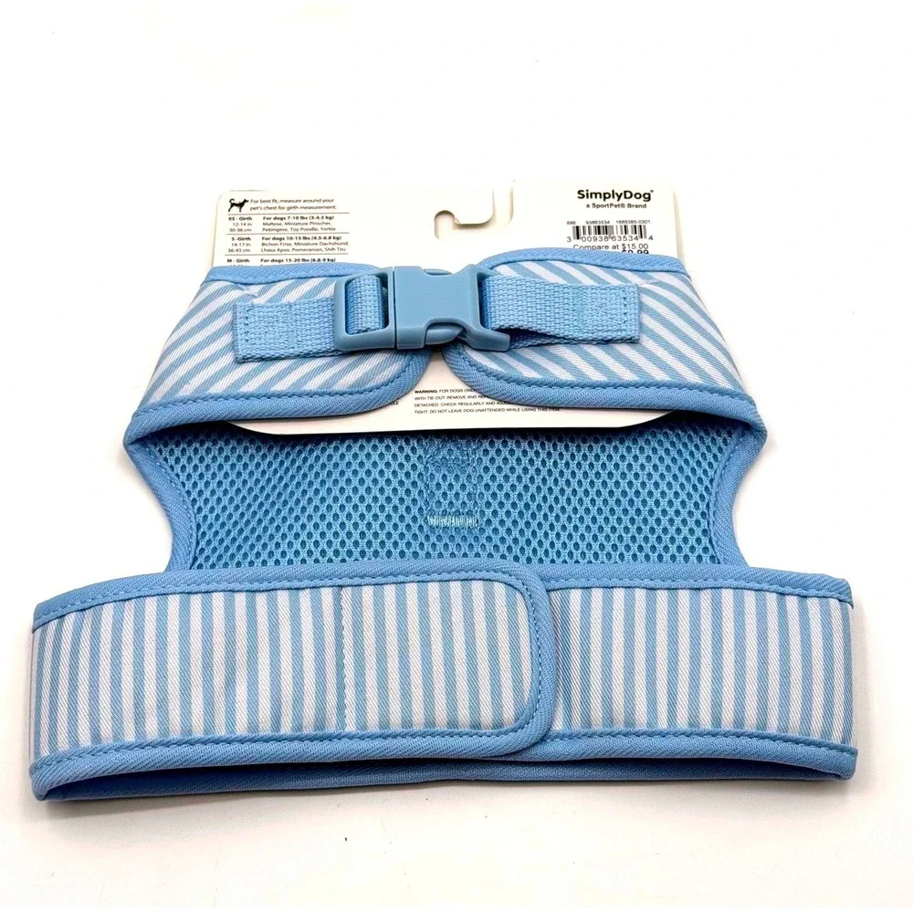 SimplyDog Blue White Striped Bow Dog Harness Medium 15-20 lbs  NEW